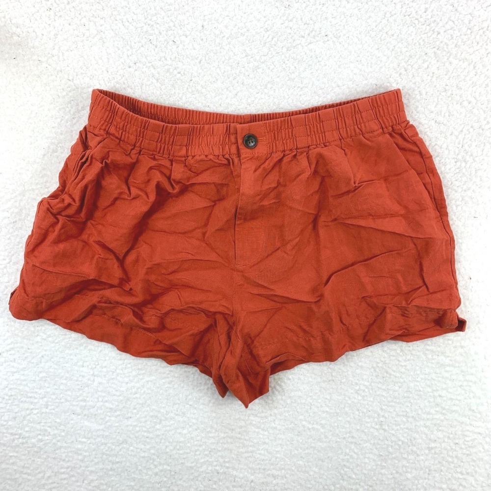 Madewell Linen-Blend Track Shorts Womens M Orange Pleated Elastic Waist Pull On - Picture 2 of 9